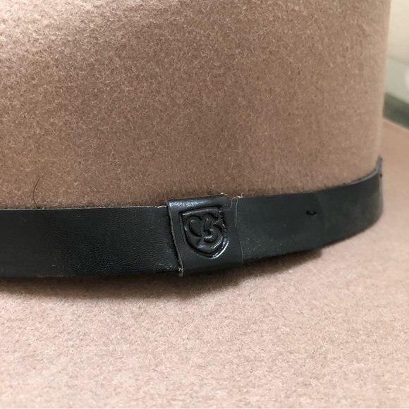 BRIXTON WOOL FELT MEDIUM BRIMMED HAT Sz 7 small 56 CM tan w black leather belt - Picture 2 of 11